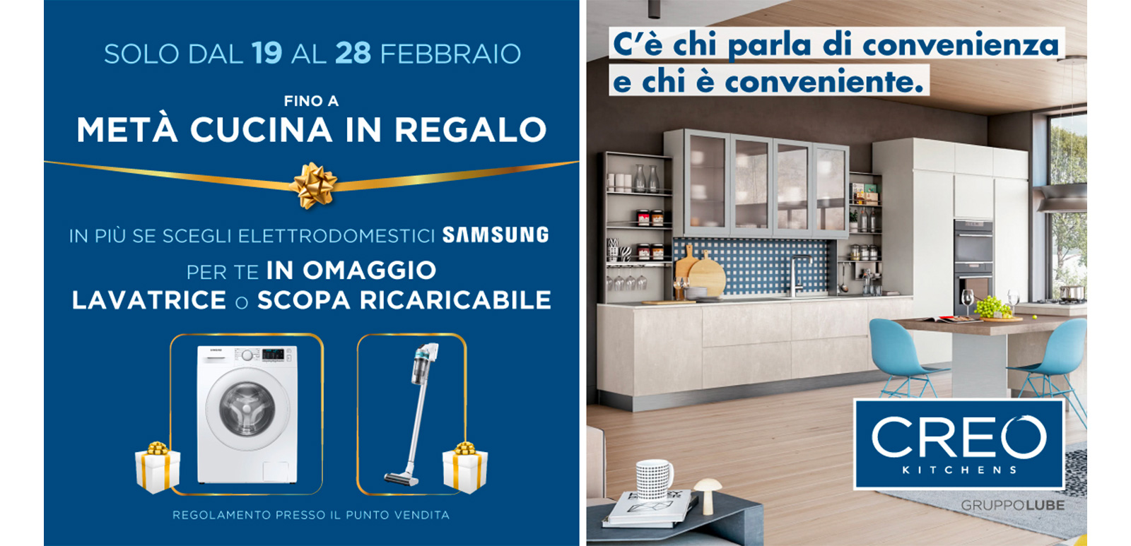 Solo dal 19 al 28 febbraio fino a metà cucina CREO Kitchens in regalo - LUBE CREO Store Guidonia (Roma)
